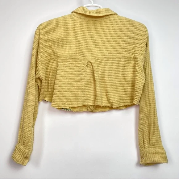 Free People Scout Cropped Jacket Top Buttondown Cotton Oversized Small Mustard - Picture 2 of 14